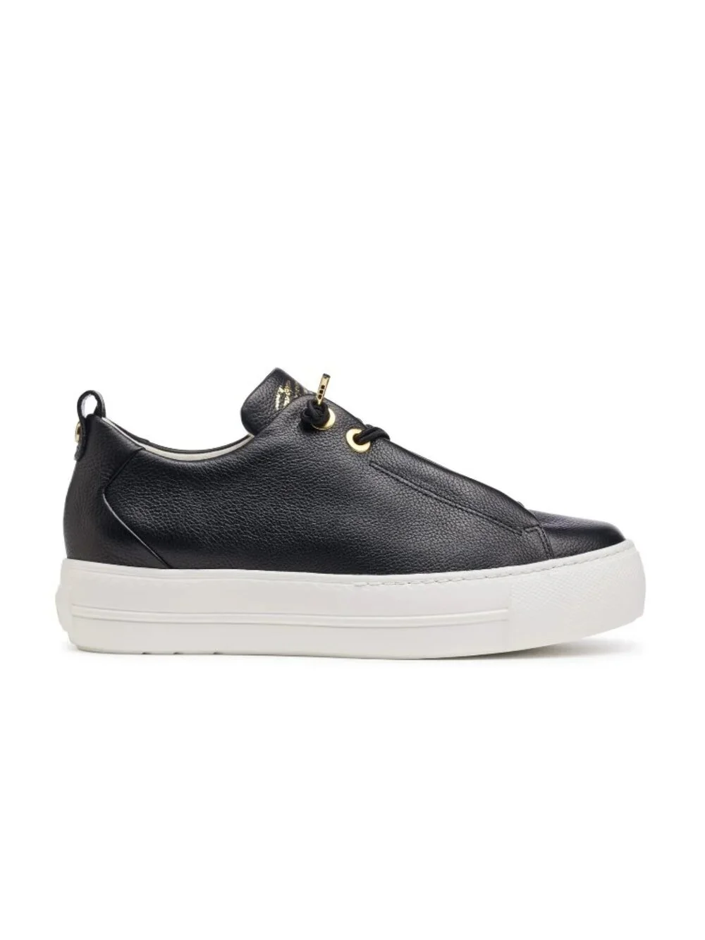 NEW $420 PAUL GREEN Faye Sneaker BLACK LEATHER GOLD HARDWARE 10.5 US (TF16)